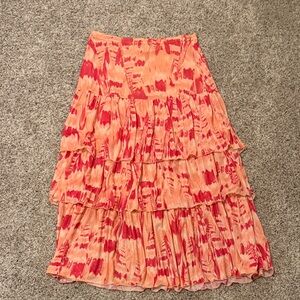 Nicole Miller Coral and Pink Tiered A-Line Skirt